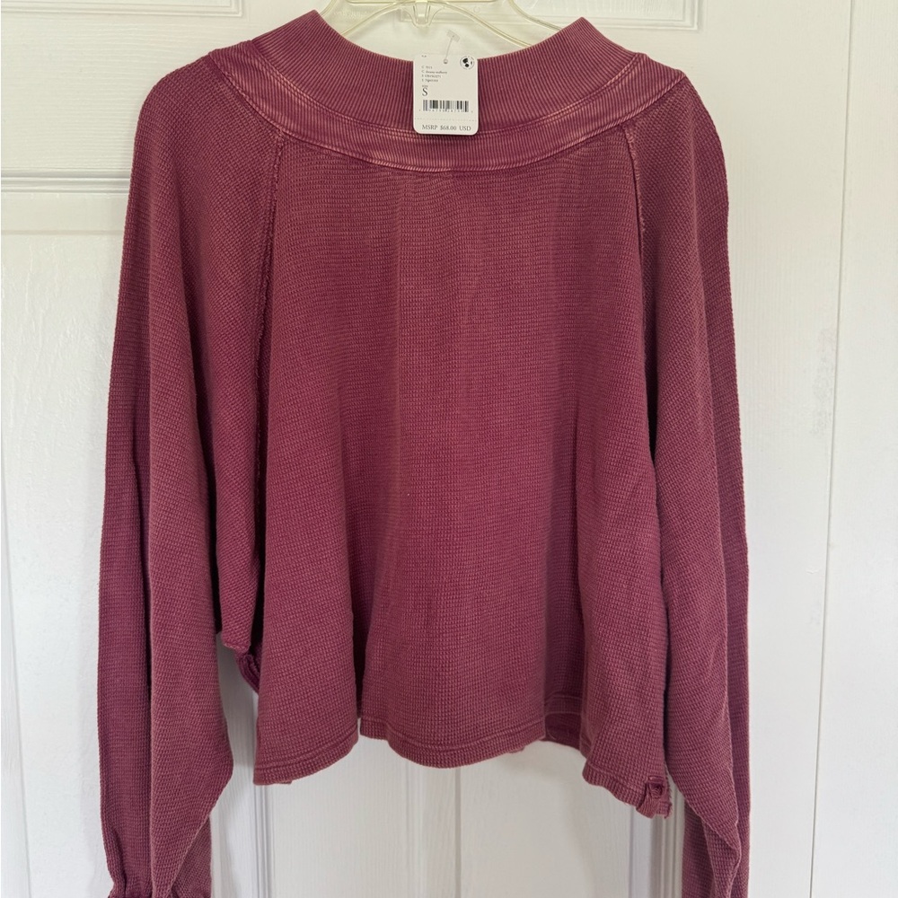 We The People waffle cropped long sleeve top